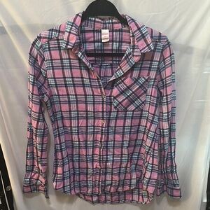 BONGO Pink and Blue Plaid Button Down Shirt